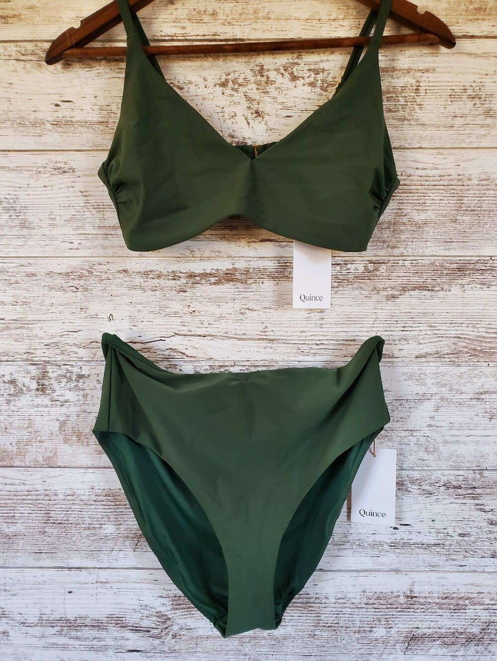 NWT Quince Italian Swimwear Lot 4pc Palm Green Bikini Tops High Rise Bottom - Picture 7 of 16